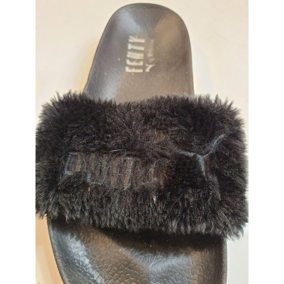 Fenty X Puma Sandals Women's 8 Black Leadcat Slides Fuzzy Slip On Comfy Rhianna - Picture 9 of 9